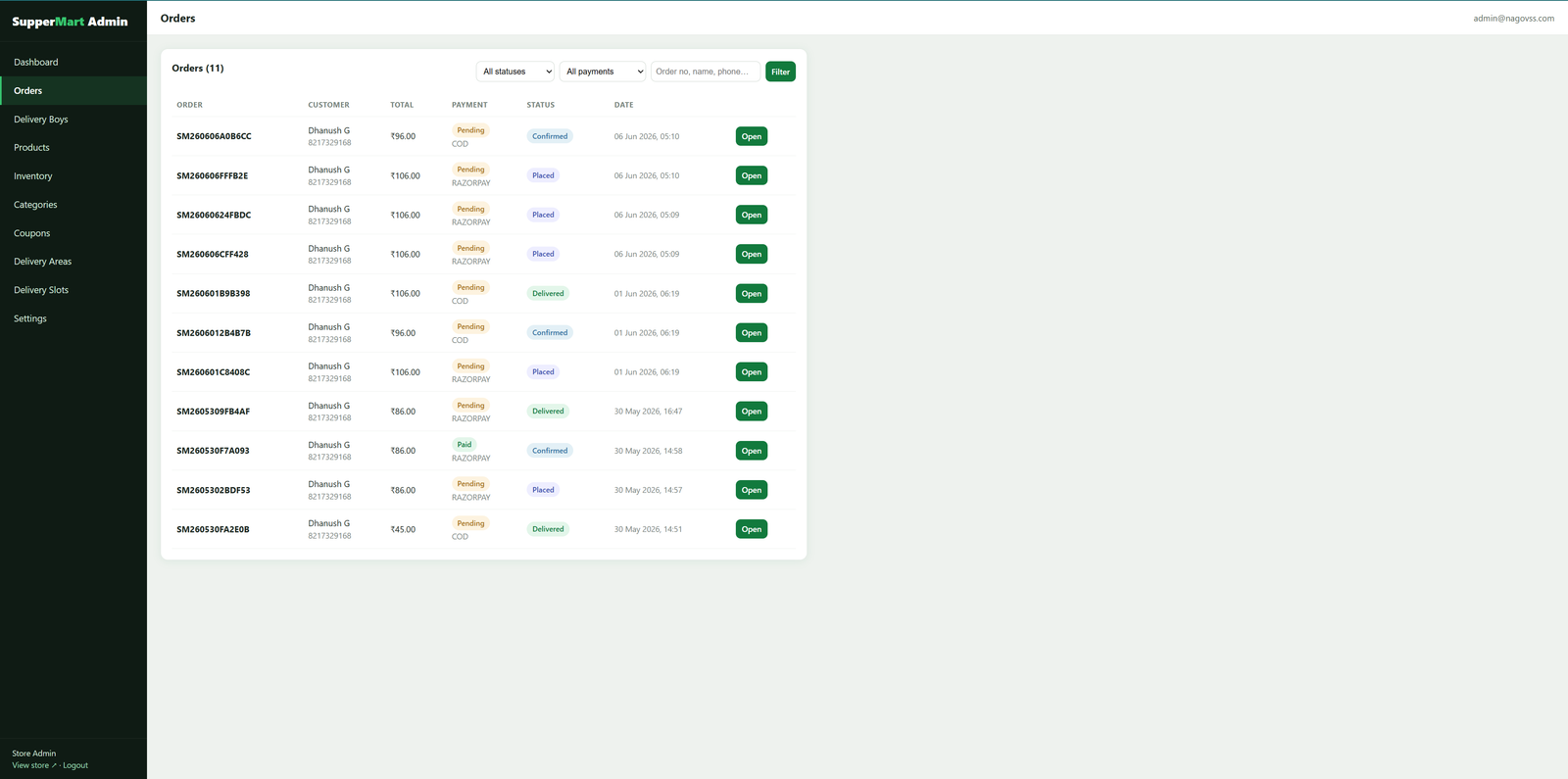 "PHP Grocery Delivery Website Script with Admin Panel + Delivery App + OTP Verification